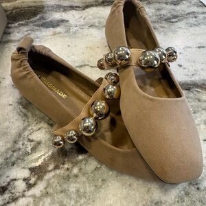 LEMONADE Taupe Ballet Flats with Gold Bead Strap
